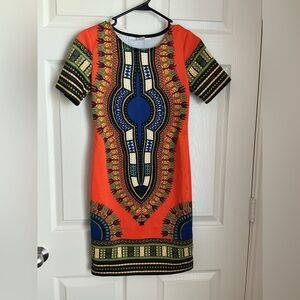 Vibrant Orange and Blue Dashiki Dress